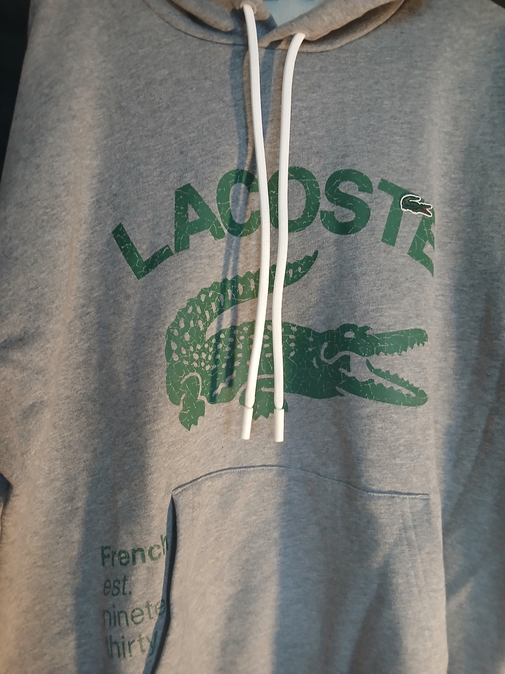 Lacoste Gray & Green Croc Logo Hoodie - Casual Reptile-Inspired Sweatshirt
